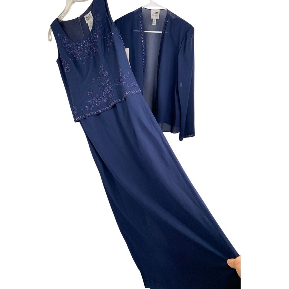 Size 10 R&M Richards 2-Piece Navy Gown & Sheer Jacket Mother of Bride NWT 8555